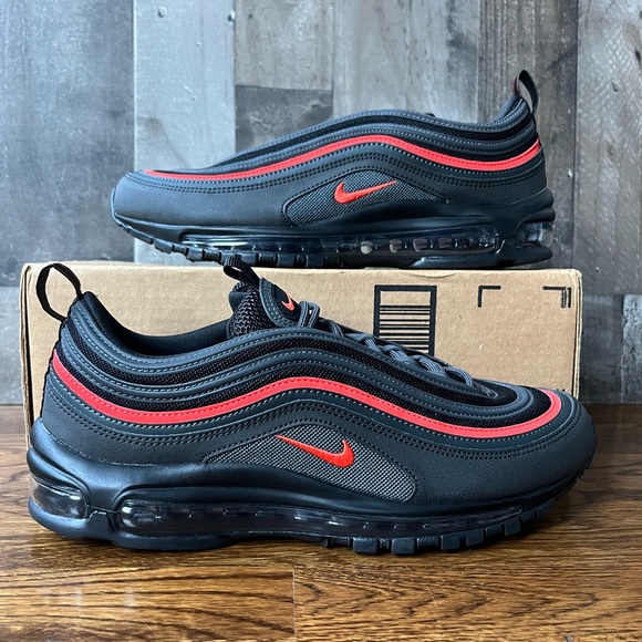 Nike Air Max 97 Black Anthracite Picante Red Men's 10 Shoes Darth